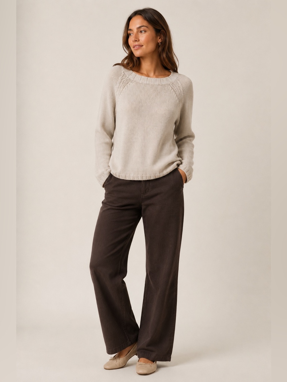 CLAUDE MONTANA Classic Sweater in Light Beige